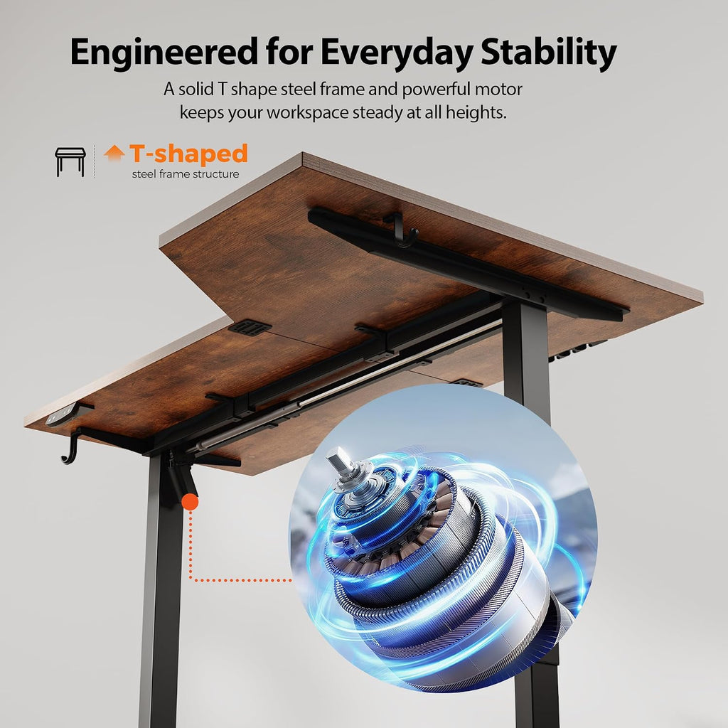 59 x 35 Inch Corner L Shaped Electric Standing Desk, Rustic Brown | Electric Height Adjustable, L-shape Workspace