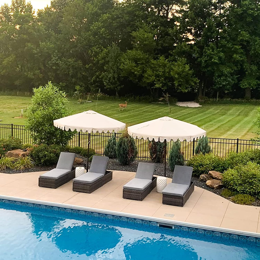 Outdoor Patio Chaise Lounge Chair Set of 2, Grey Wicker, Light Grey