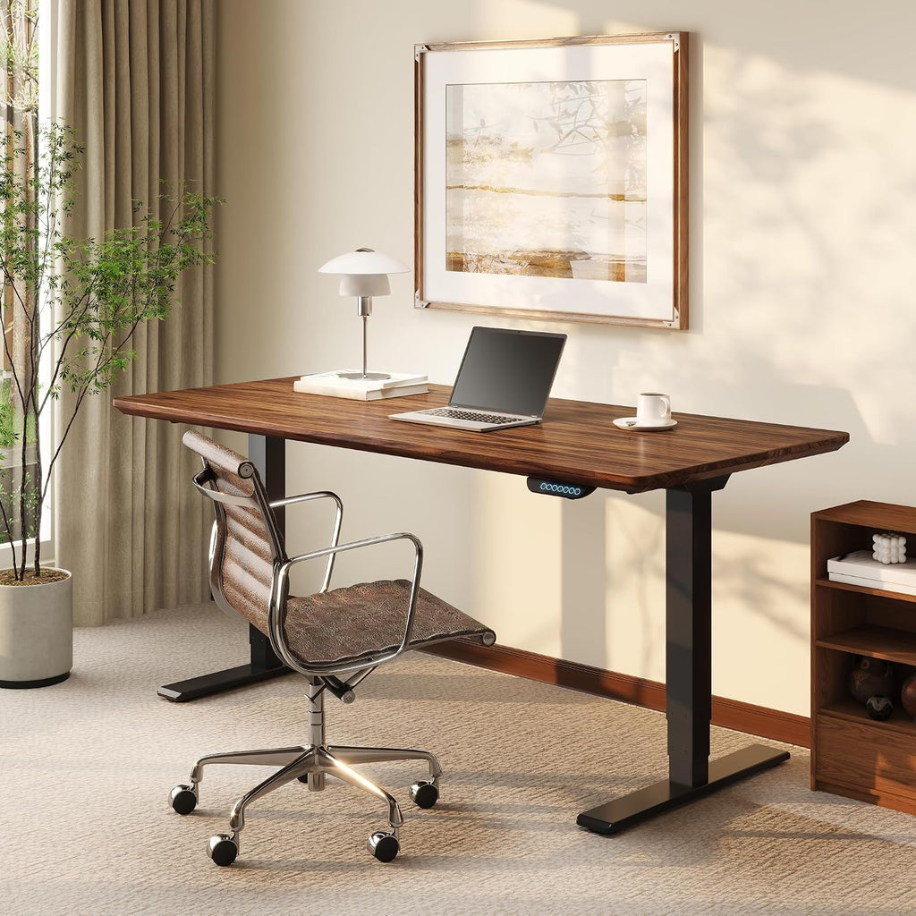 E6 MAX Solid Black Walnut Wood Dual Motor Standing Desk, 71 x 32