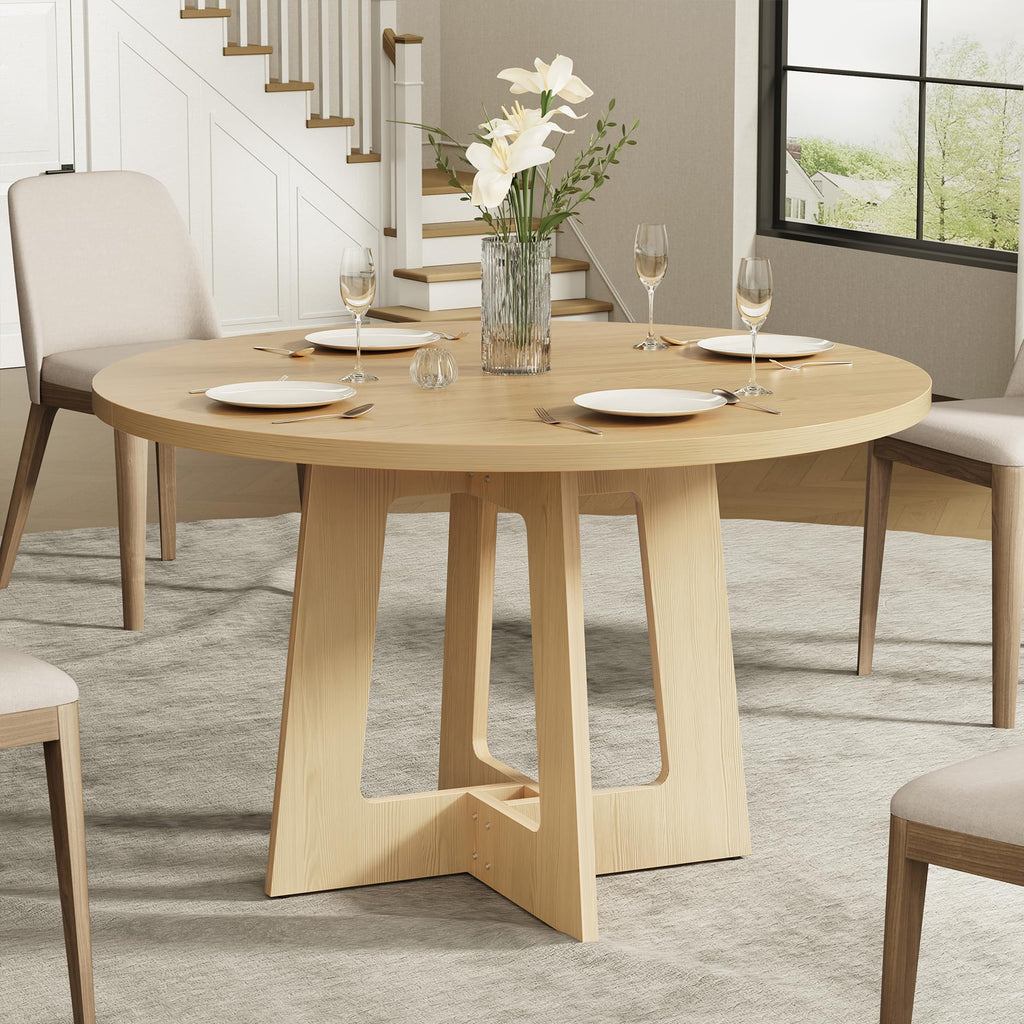 Round Dining Table for 4, Farmhouse Kitchen Table, Wooden Circle Table, 300lb Capacity & Easy Assembly Dining Room