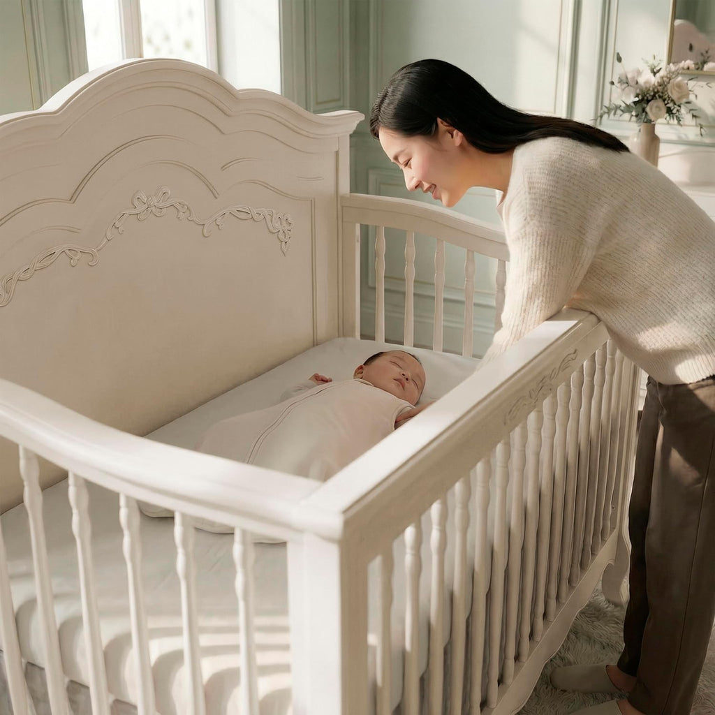 Aurora 5-in-1 Convertible Full Size Baby Crib, Ivory Lace | Wooden Nursery, 3-Position Mattress Support, Converts to