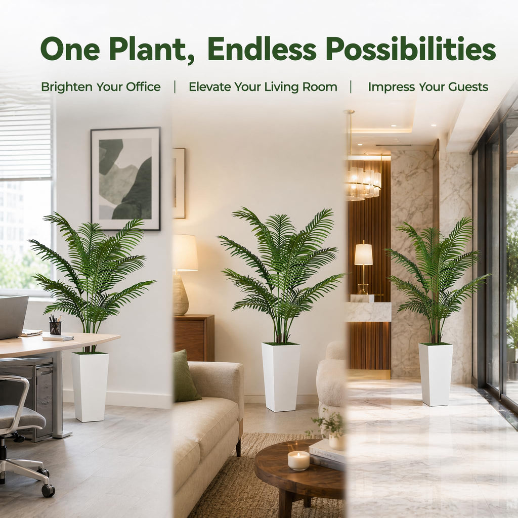5FT Fake Palm Tree with Tall White Planter, Realistic Artificial Plants Indoor Decor, Office and Living Room