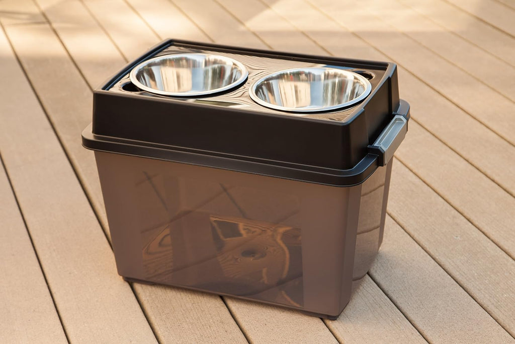 USA Elevated Dog Bowls 15" H, up to 47 lb Storage, Black, Made in USA
