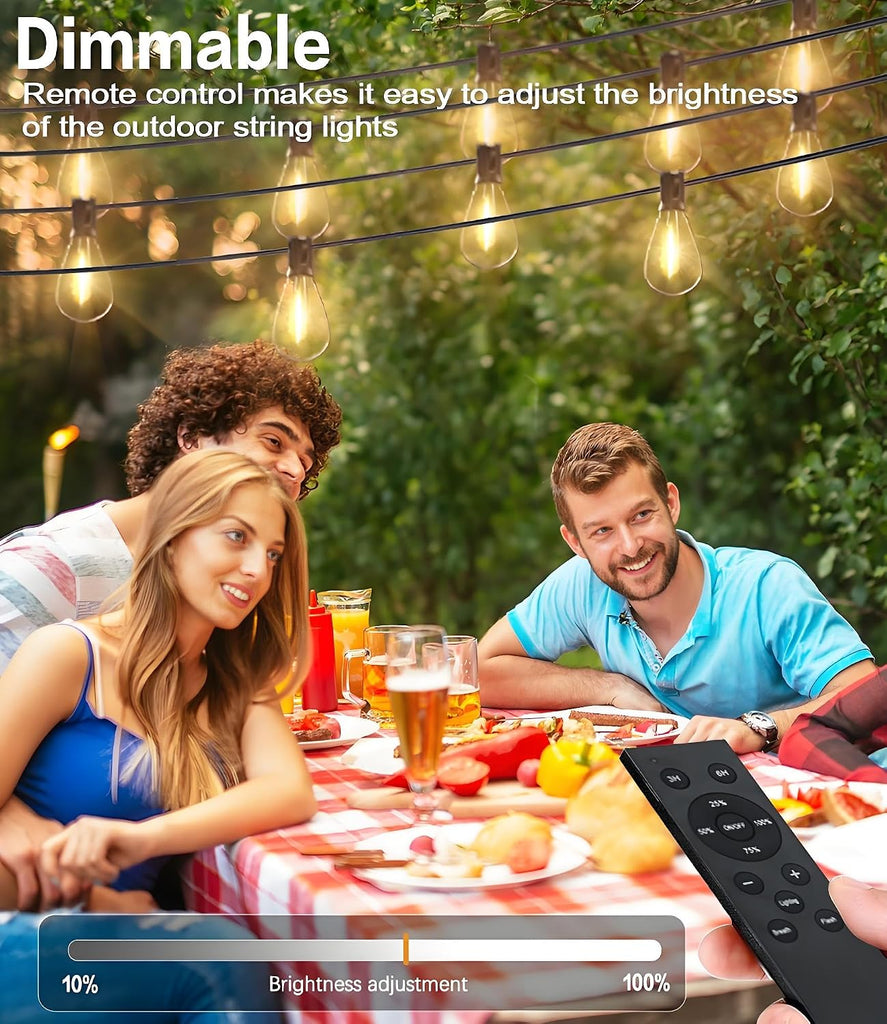 200FT LED Outdoor String Lights with Remote, 74+2 Shatterproof Bulbs Dimmable Timing 3 Light Modes Outside Patio