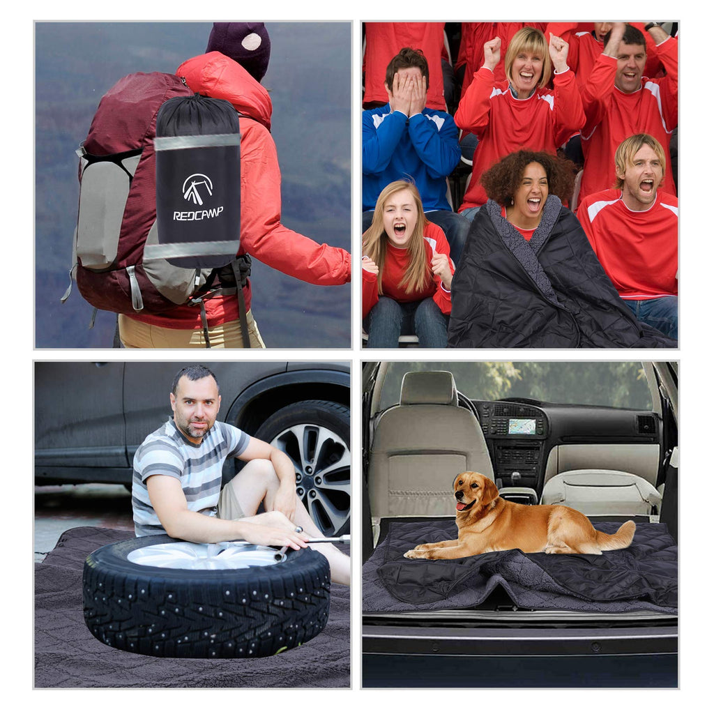 Large Camping Blanket with Sherpa Lining, Black 79"x59"