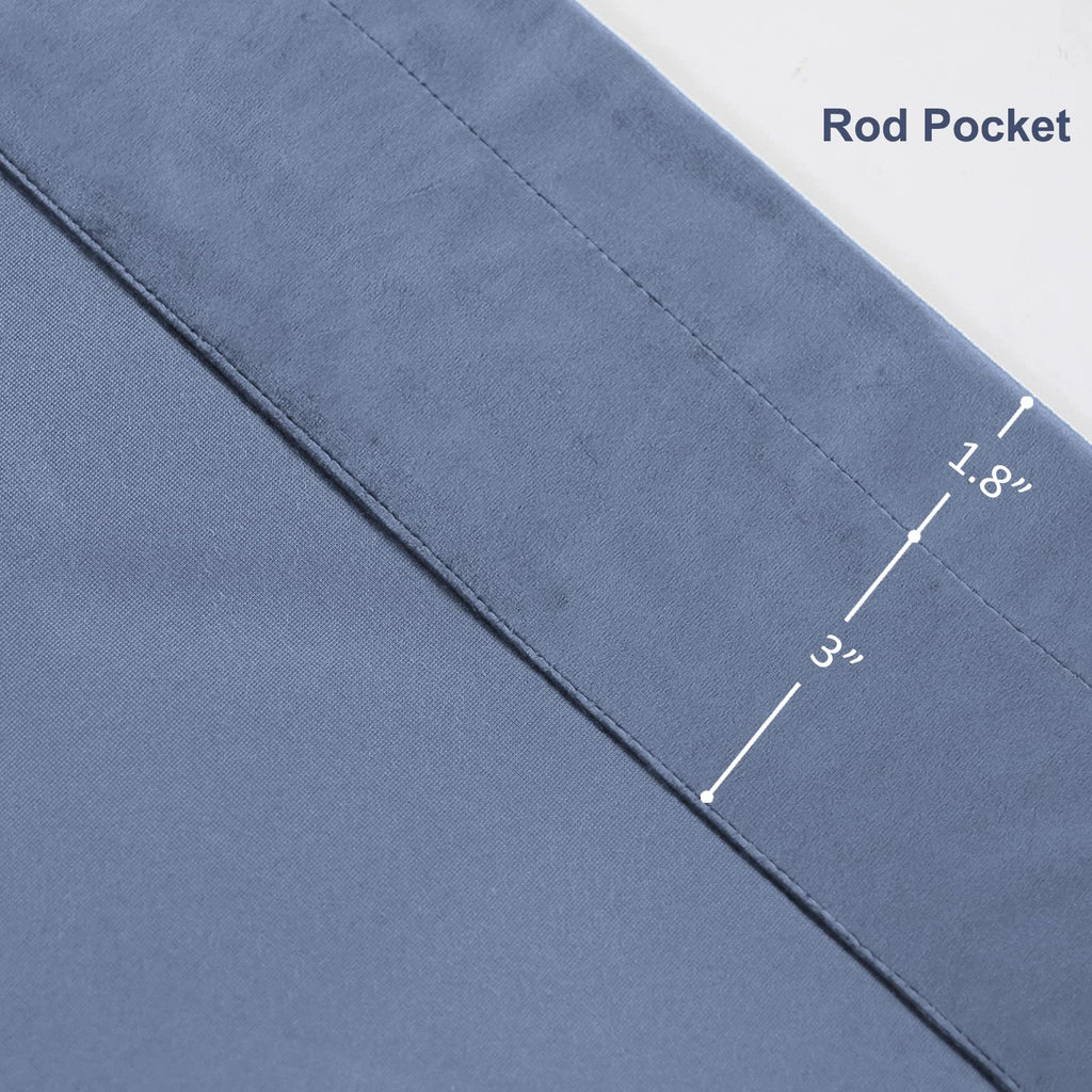 Stone Blue Velvet Curtains 95 inch Long Heavyweight Blackout Curtains Rod Pocket Thermal Insulated Darkening Window