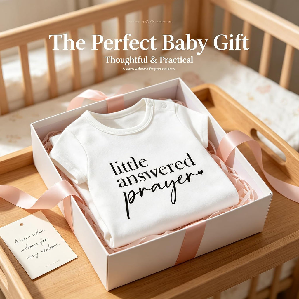 Little Answered Prayer Bodysuit, Pregnancy Announcement Gender Neutral Baby Gifts, Cute Infant Short-Sleeve Clothes