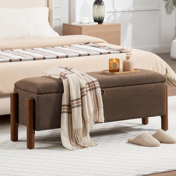 47'' Modern Storage Ottoman Benches with Walnut Wood Legs Ottoman Bench with 22 Gallons Storage Space Fabric