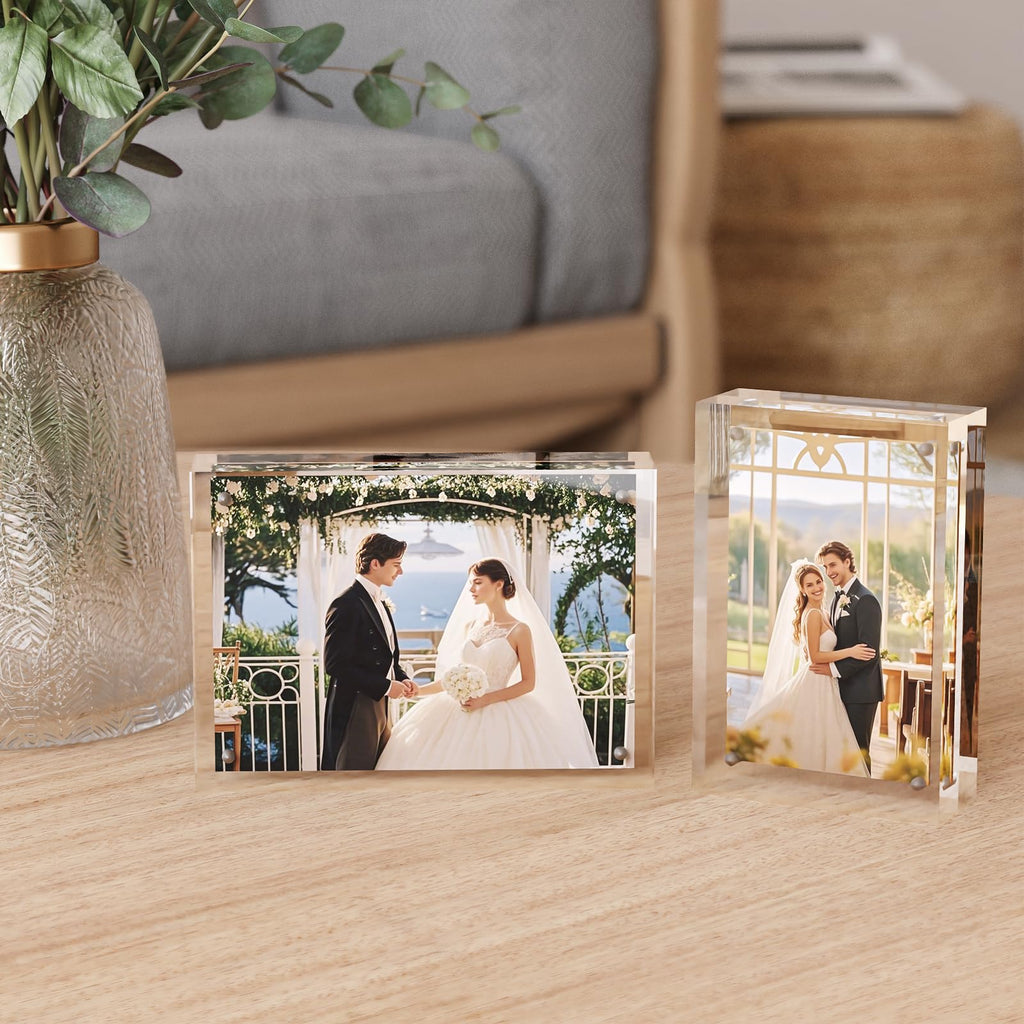 5x7 Acrylic Frames 6 Pack, 20mm Thicker Frameless Clear Picture Frames, Double Sided Magnetic Picture Frames, Free
