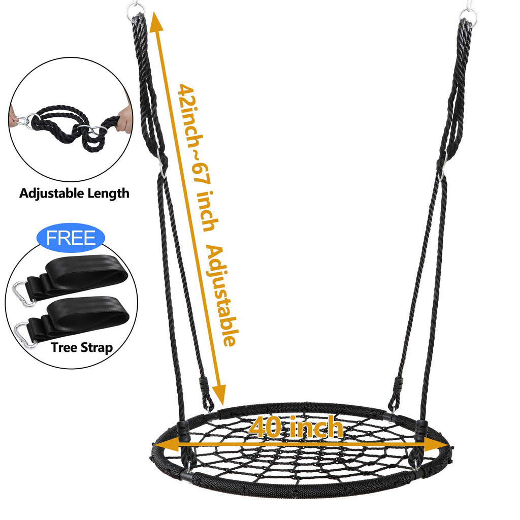 40 Inch Tree Swing, Spider Web Round Swing Net for Kids, 660lbs Weight Capacity, Swing Seat for Backyard, Playground