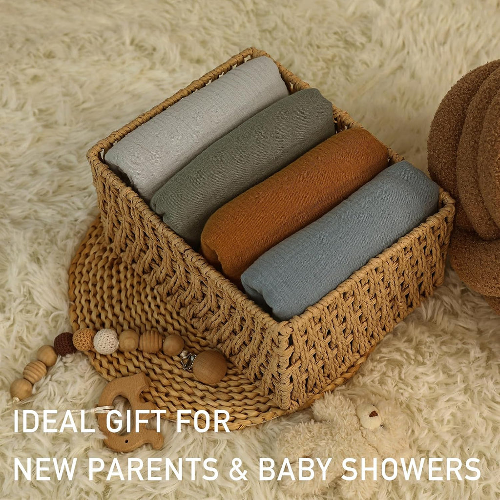 Muslin Swaddle Blankets for Baby Girls and Boys, 4 Pack Breathable and Skin-Friendly Newborn Receiving Blanket, 100%