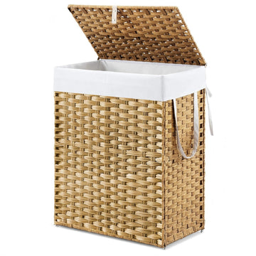 Laundry Basket with Lid, 90L Wicker Laundry Hampers, Goose Yellow