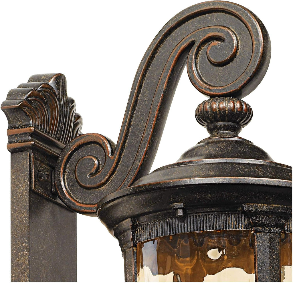 Bellagio 24" Bronze Dual Scroll Arm Outdoor Wall Light with Champagne Hammered Glass