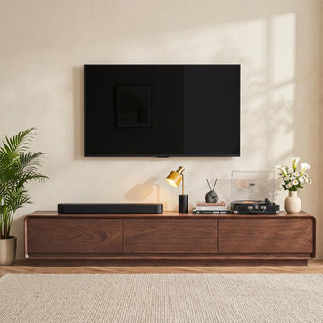 Mid Century Modern TV Stand for TVs up to 85 Inch Solid Wood TV Media Console with 3 Drawers Storage Entertainment