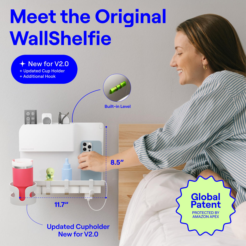WallShelfie Bedside Wall Organizer & Dorm Decor Room - 2.0, White