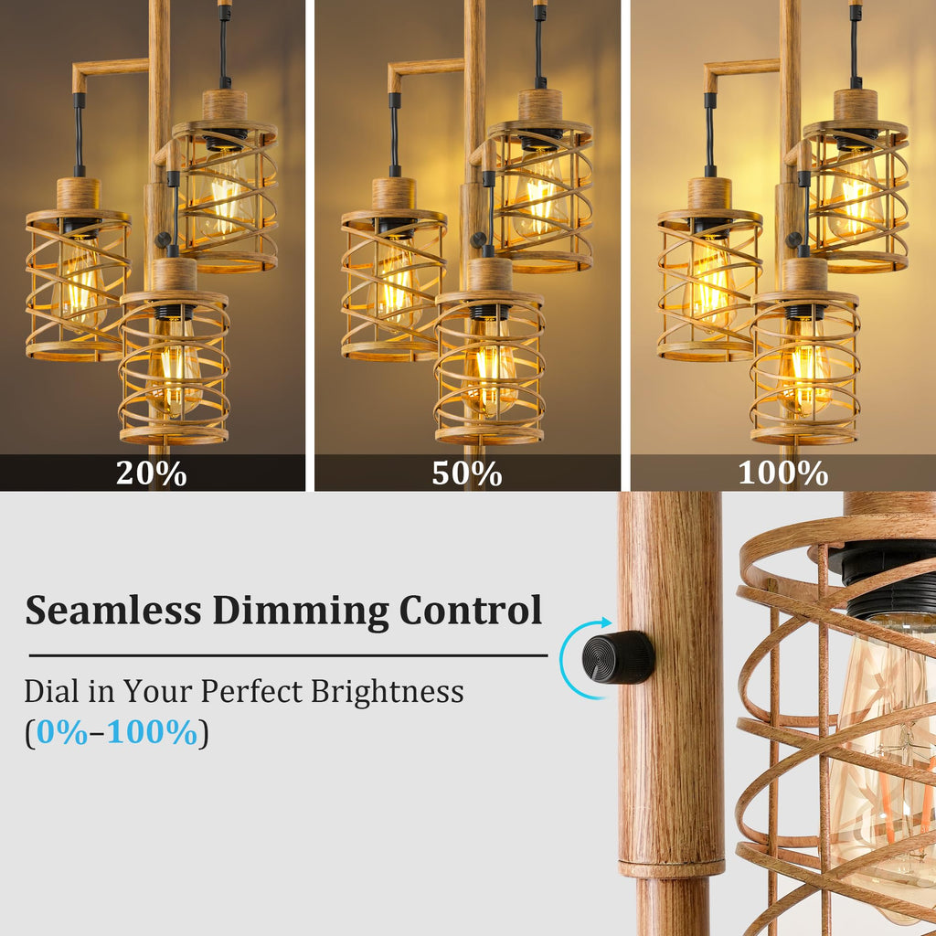 70" Farmhouse Dimmable Tree Floor Lamp, Rustic Floor Lamp
