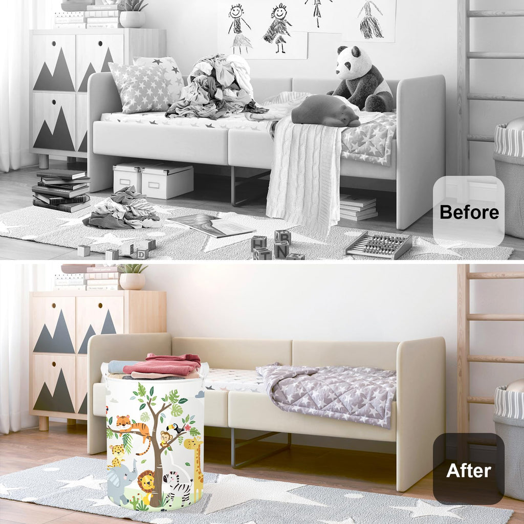 Forest Animals Laundry Hamper Woodland Tree Large Storage Basket Parents Organizer Kids Clothes Toy Bins, Giraffe