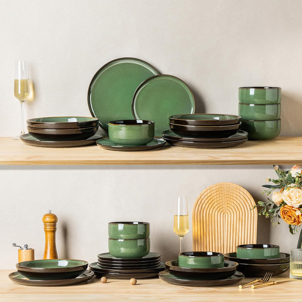 Ceramic Dinnerware Sets for 4,Porcelain Plates and Bowls Sets,Handmade Reactive Glaze Dishes Set,Oven&Dishwasher &