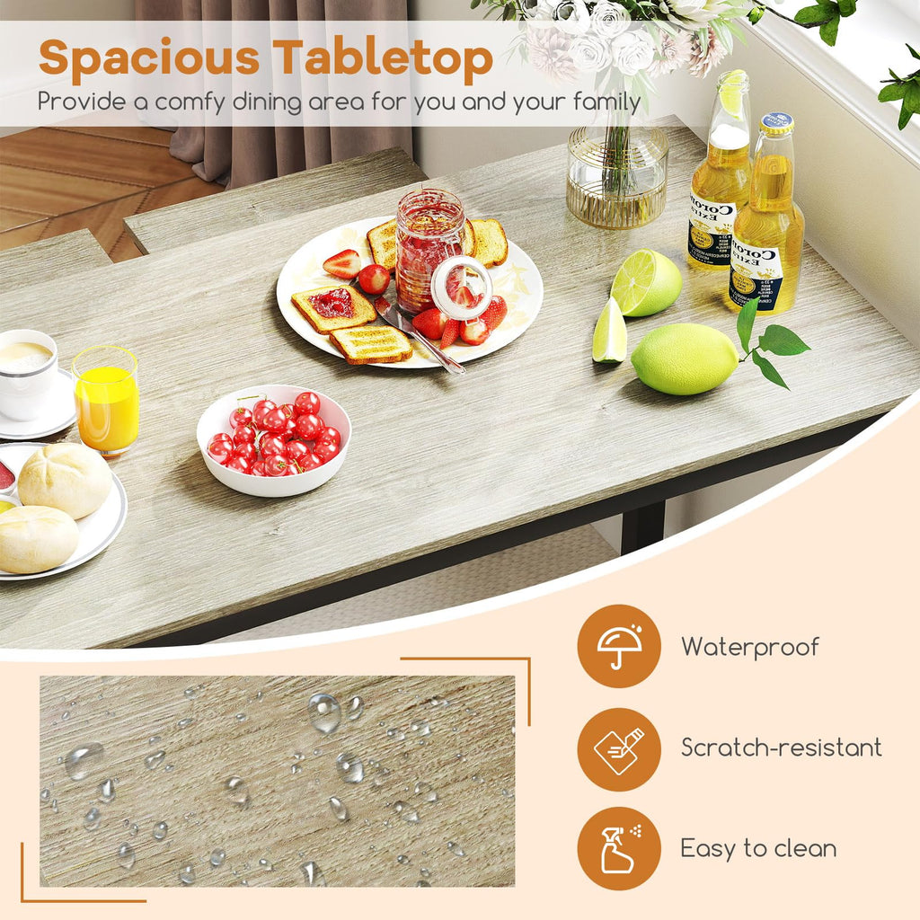 4-Piece Dining Table Set for 4, Rectangular Wood Dining Table with Bench & 2 Stools, Industrial Kitchen Table Set