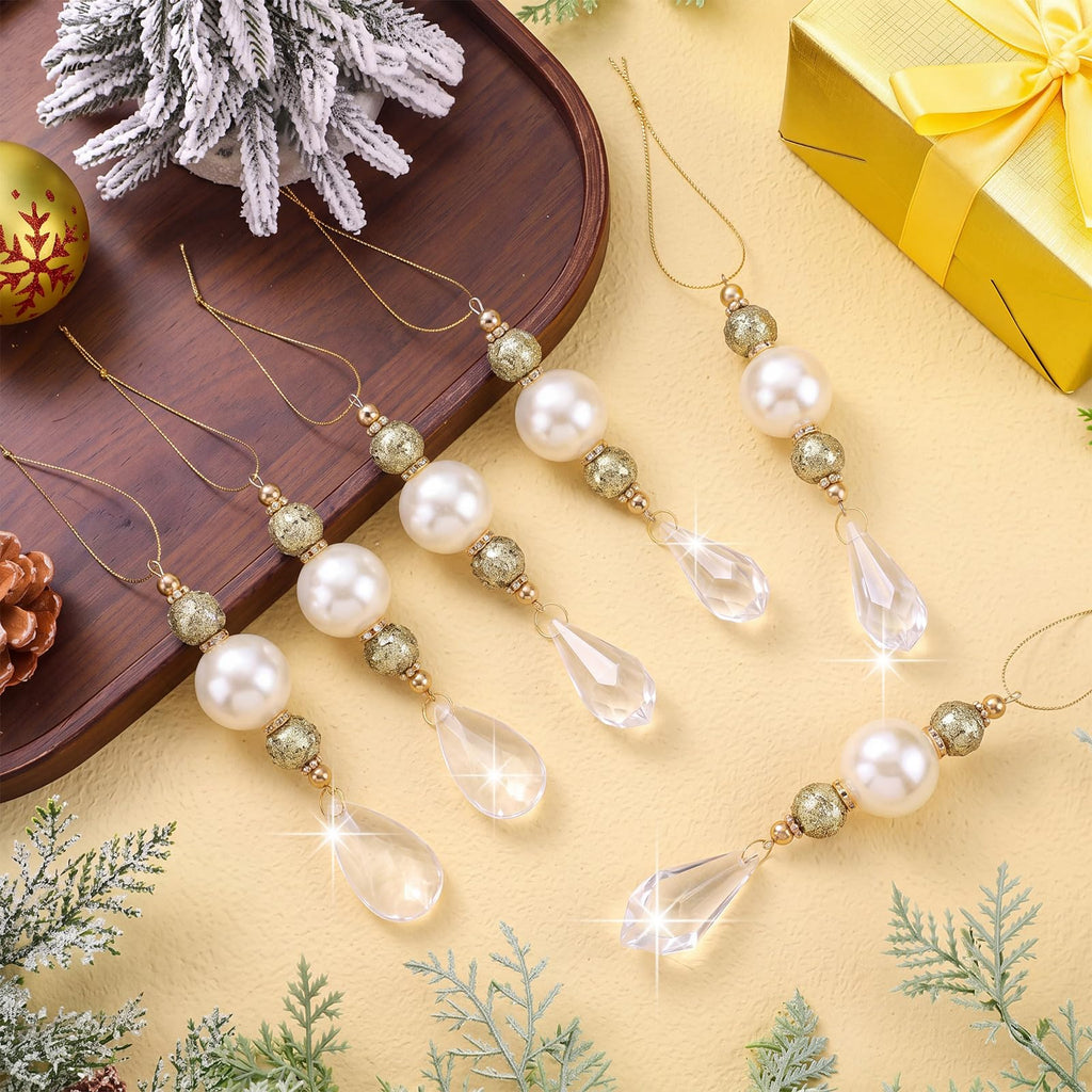 12 Pcs Pearl and Crystal Drop Ornaments for Christmas Tree Decor