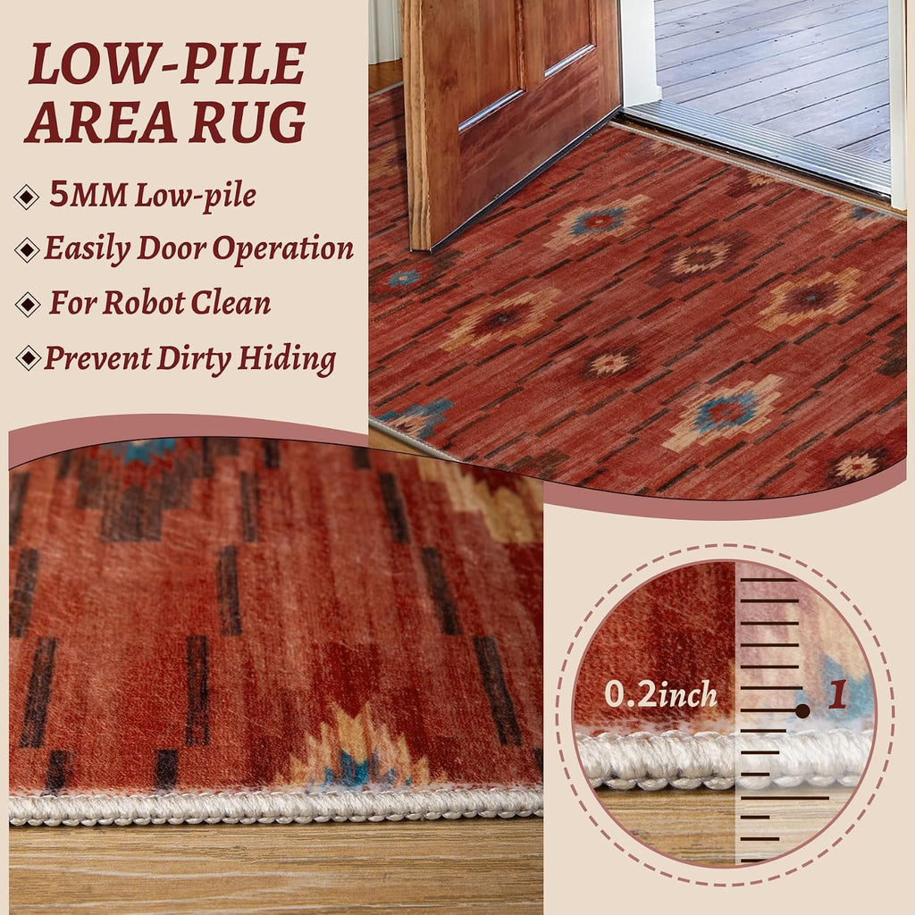 Washable Western Abstract Area Rug, Terracotta