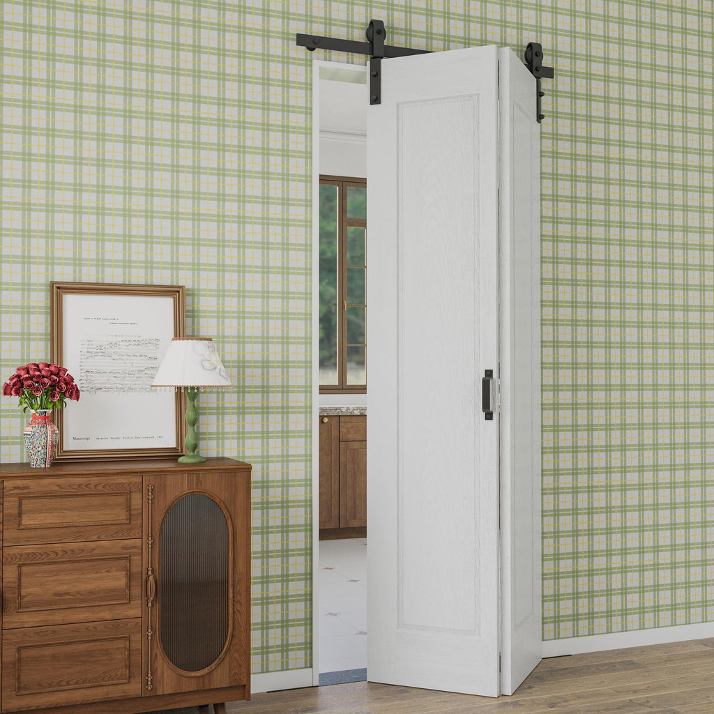 36" x 84" Hollow Core Bifold Barn Door with 40" Track Hardware Kit Included, Pre-Assembled 1 Panel Bi Fold Barn Door