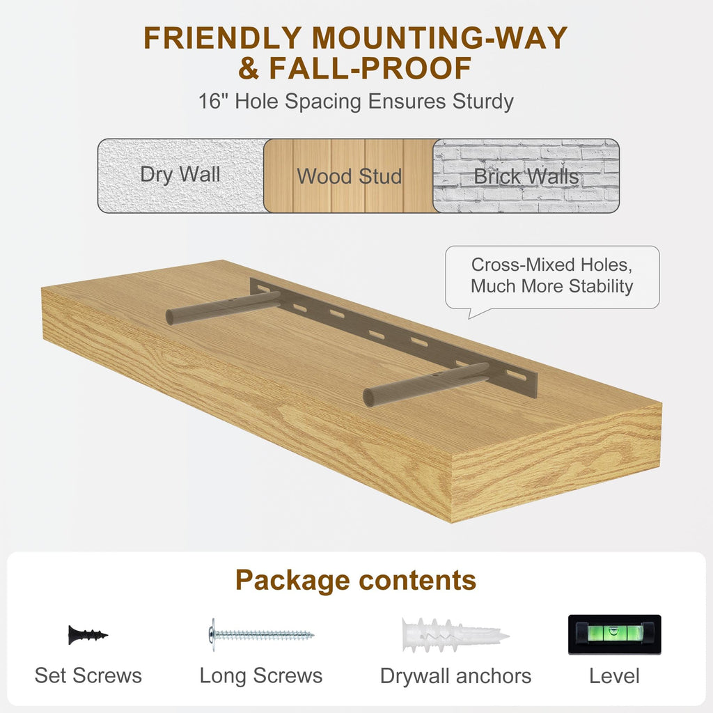 Floating Shelves for Wall, 36Inch Floating Shelves Set of 2, Hanging Shelf with Invisible Brackets, Bathroom Shelves