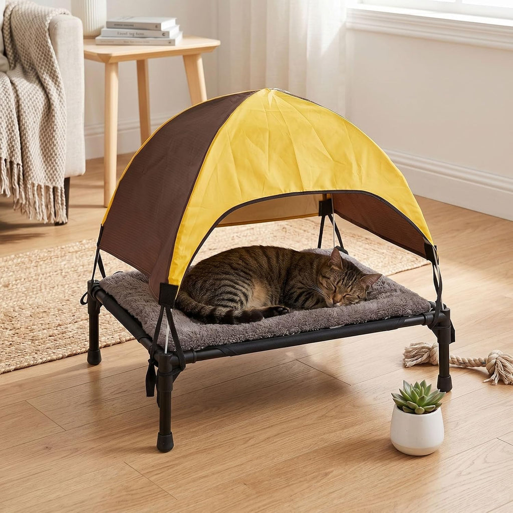 Outdoor Dog Bed with Canopy, Elevated Portable Pet Cot with Removable Shade Cover, Breathable Water Resistant Pet Rest