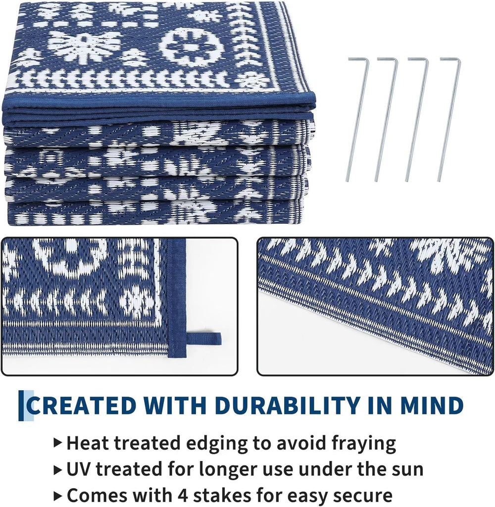 Reversible Outdoor Rug 6x9, Waterproof Outdoor Area Rug, Modern Medallion Indoor Outdoor Rugs, Plastic Straw Rug for