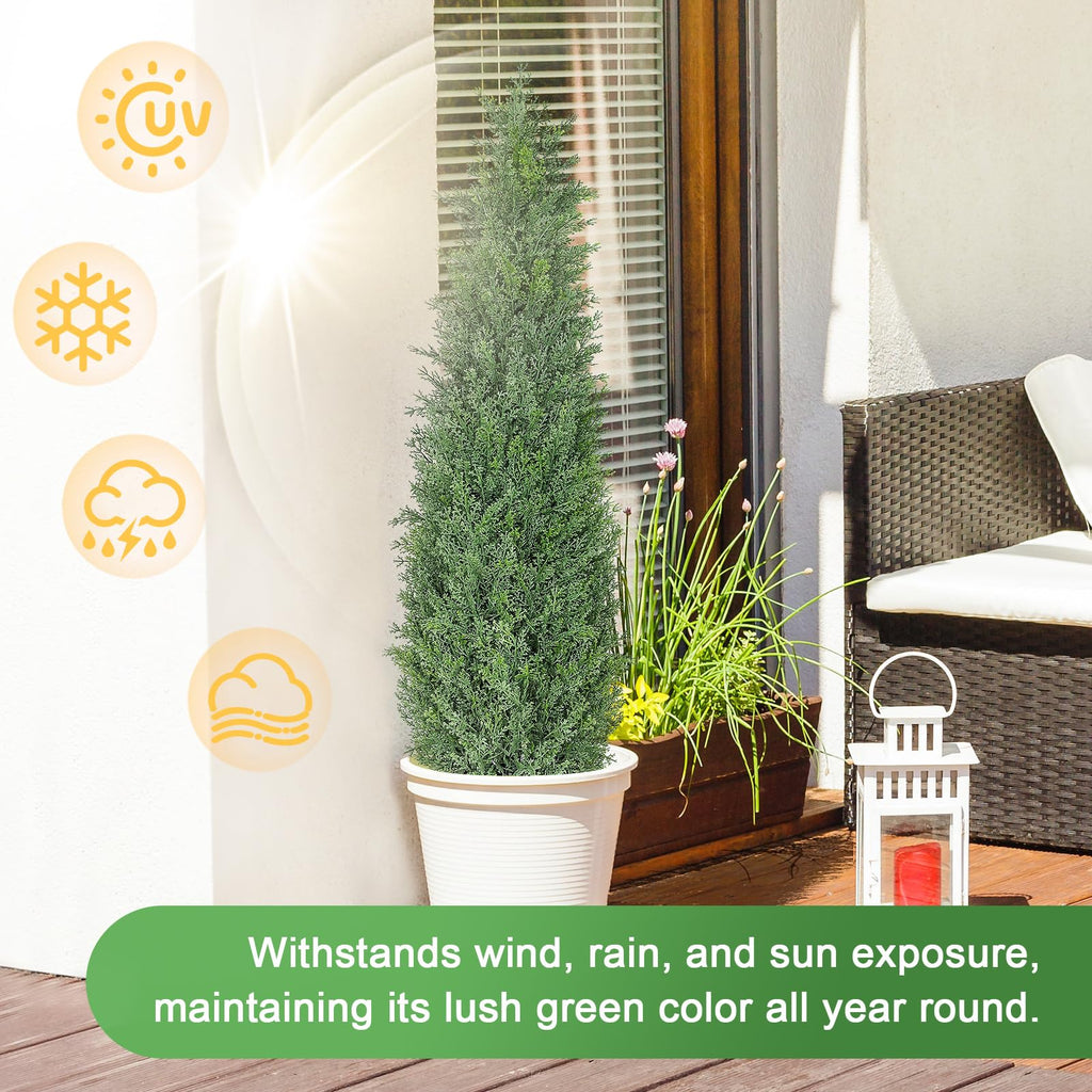 3FT Cedar Topiary Trees Artificial Outdoor Plants UV-Resistant Cypress Tree