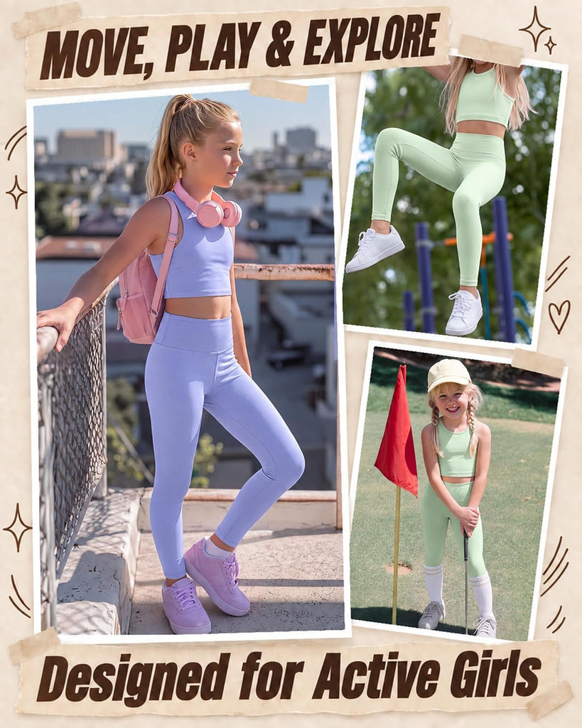 Girls Athletic Sets Kids Workout Outfits 6 Pcs Sets