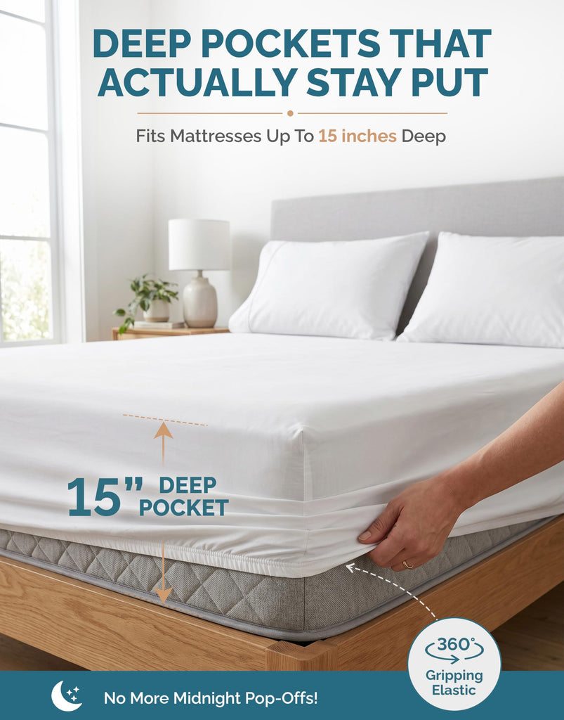 Sheets Set -100% Cotton Sheets with 4 Pillowcases, Lightweight Feel & Secure Fit, Crisp & Breathable