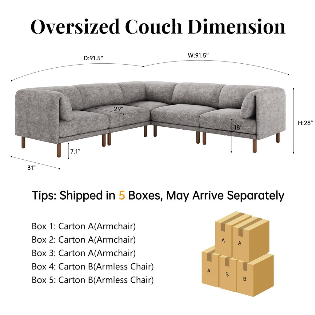 Cloud Sectional Couches, Modular Sectional Sofa, Grey