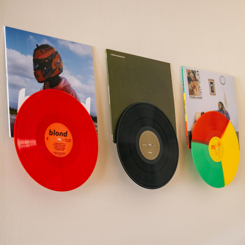 Adhesive Vinyl Wall Mount (16-Pack) - Dual Display Album and Disc, Strong Hold Record Holder Wall, Record-Safe Easy