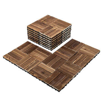 10 PCS Interlocking Deck Tiles, 12" X 12" Acacia Wood Tiles, Waterproof Wood Flooring Tiles for Indoor Balconies