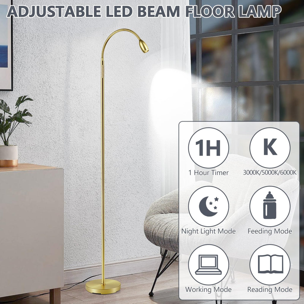 Reading Floor Lamp, 72" LED Dimmable Lamp with Gooseneck, Zoomable Spotlight
