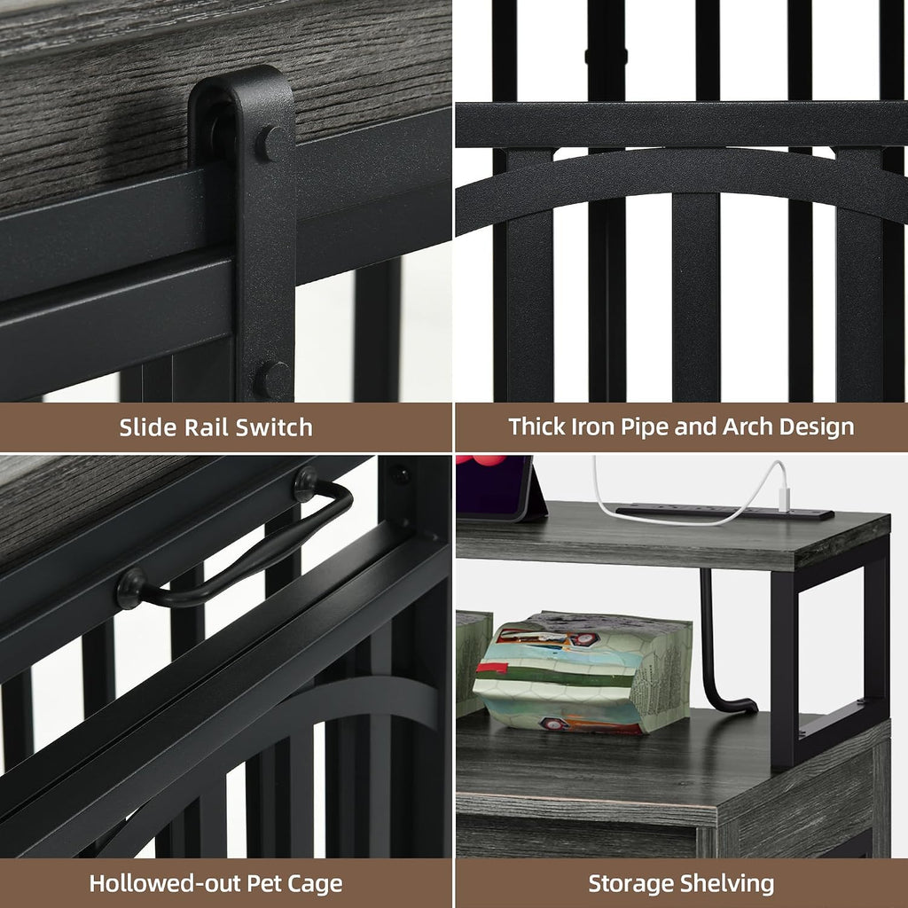 Double Dog Crate Furniture with Power Outlets & LED Light