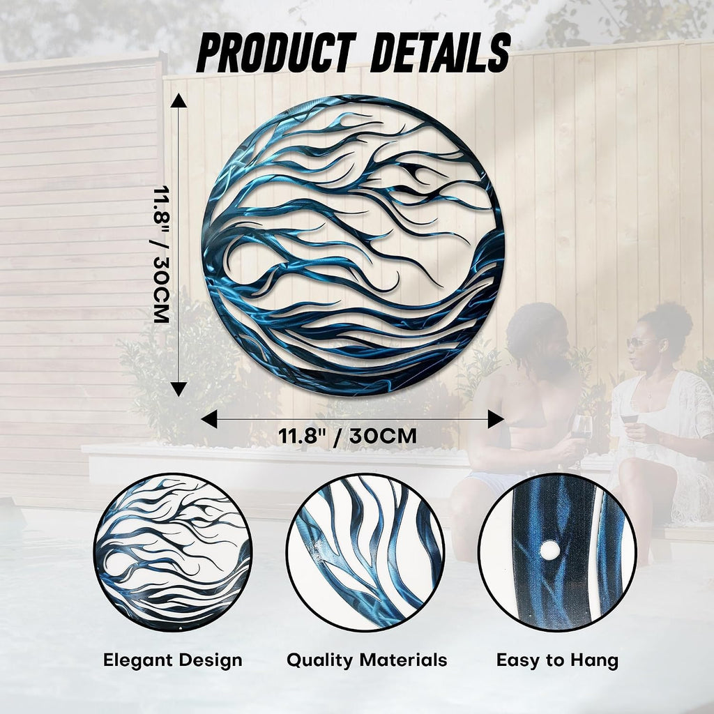 Blue Abstract Wave Metal Wall Art, Nautical Decor