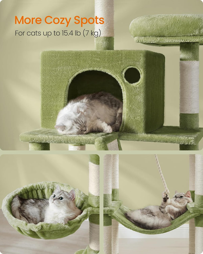 Cat Tree, 81.1-Inch Large Cat Tower, Multi-Level Condo, Green