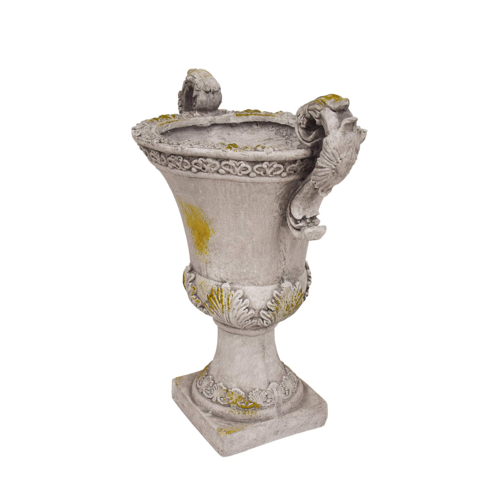 Chalice Garden Urn Planter, Roman, Botanical, Lightweight Concrete with Gray Moss Finish