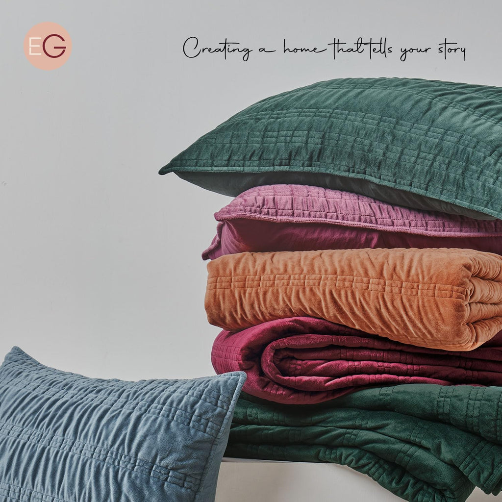 Luxury Ruched Velvet Quilt Set, Stormy Blue