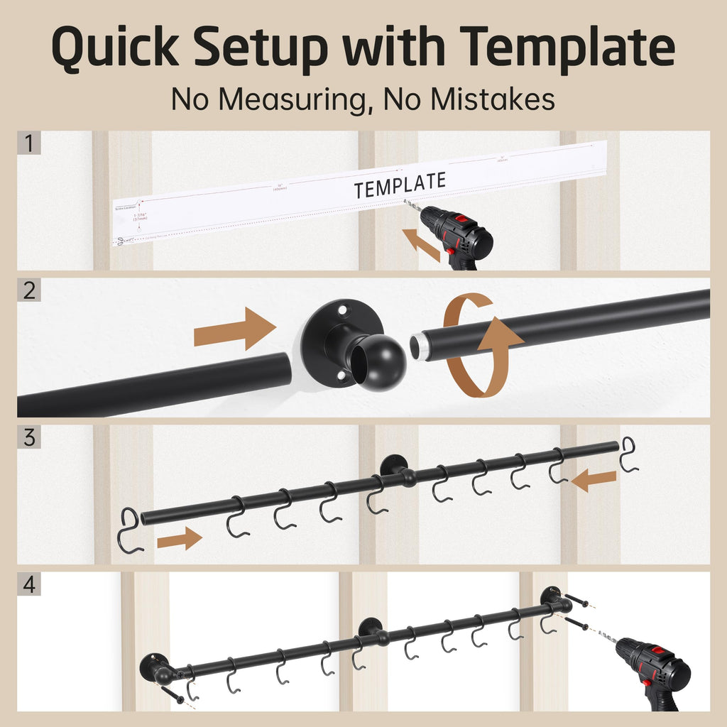 130lb High-Capacity 32 Inch Pot Rack Wall Mounted with 3X Thick Tube