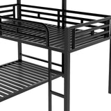 Metal Triple Bunk Bed Twin, L-Shaped Metal Triple Bunk Bed Frame, 3 Beds Bunk Bed for Kids Teens Adults - Black