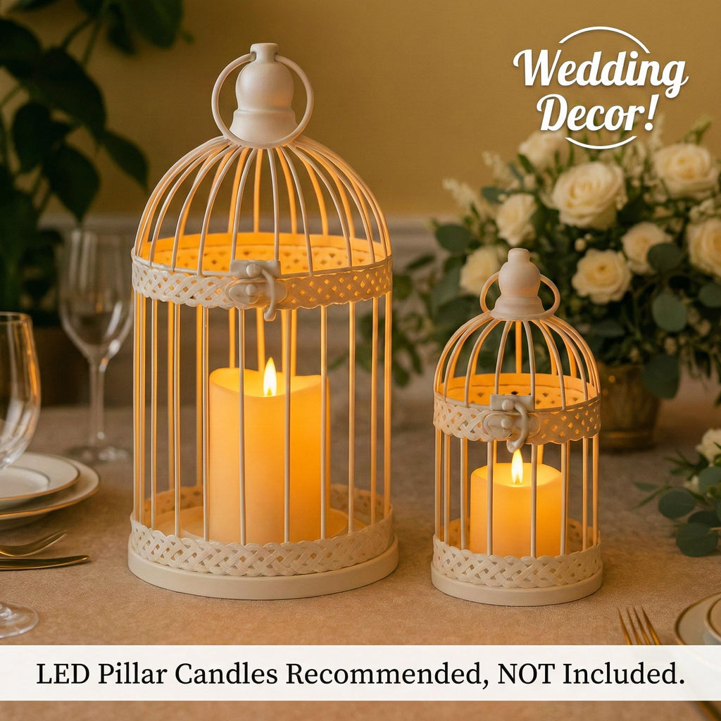 Decorative Indoor Birdcage Candle Holder Set of 2, White