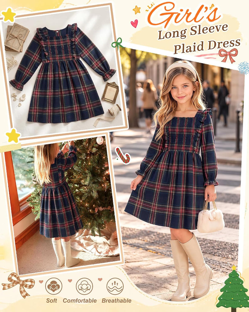 Long Sleeve Plaid Dress 5-14 Years