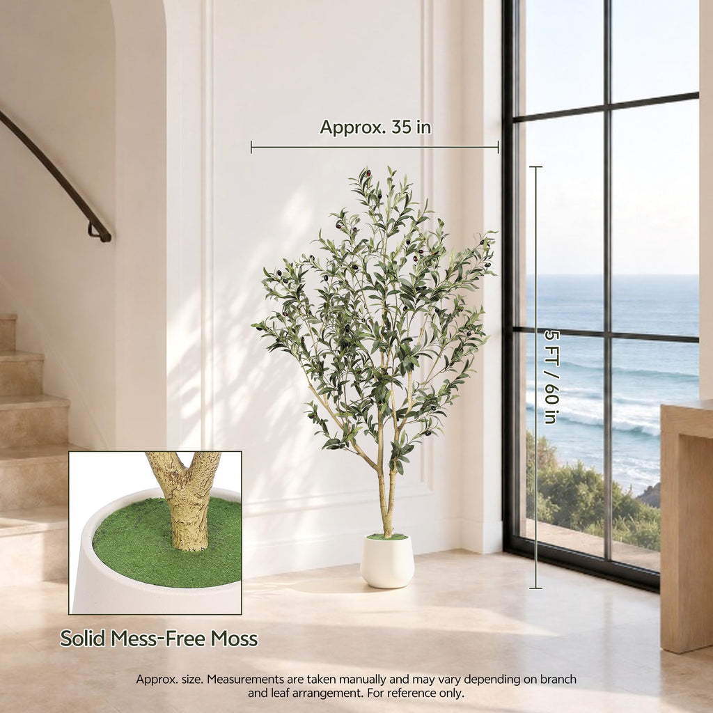 5ft Olive Trees Artificial Indoor with White Tall Planter