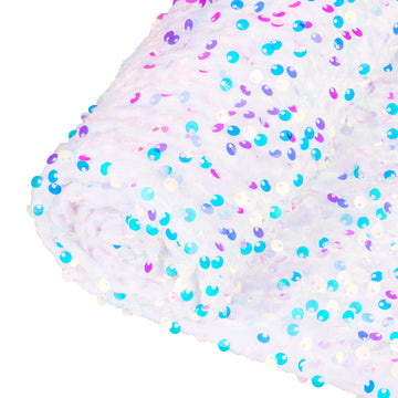 Iridescent White Velvet Fabric 1 Yard, Stretch Sequin Fabric by the Yard