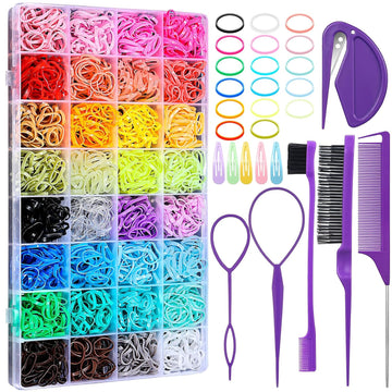 32 Colors Small Hair Rubber Bands with 16 Styling Tools, 2000 Pcs Elastic Girl Baby Hair Ties, Mini Bands