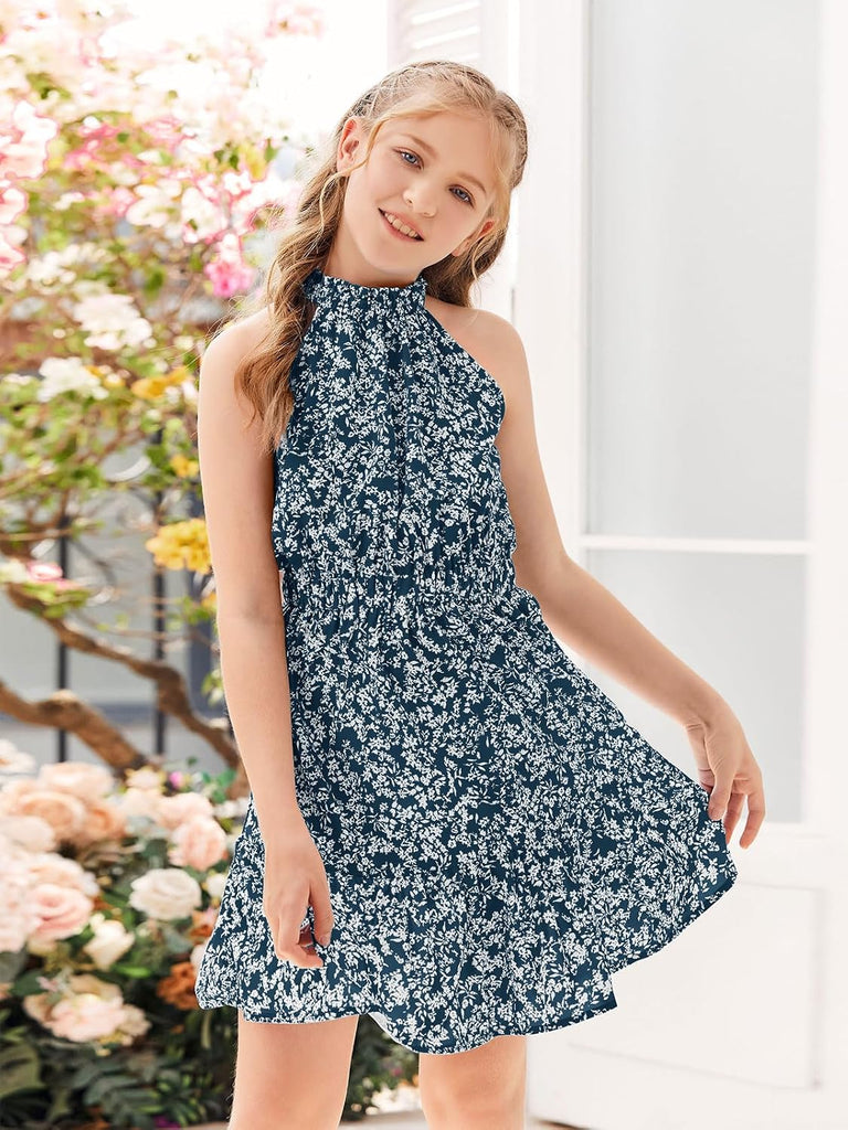 Floral Dresses Kids Summer Casual Halter Sleeveless Dresses
