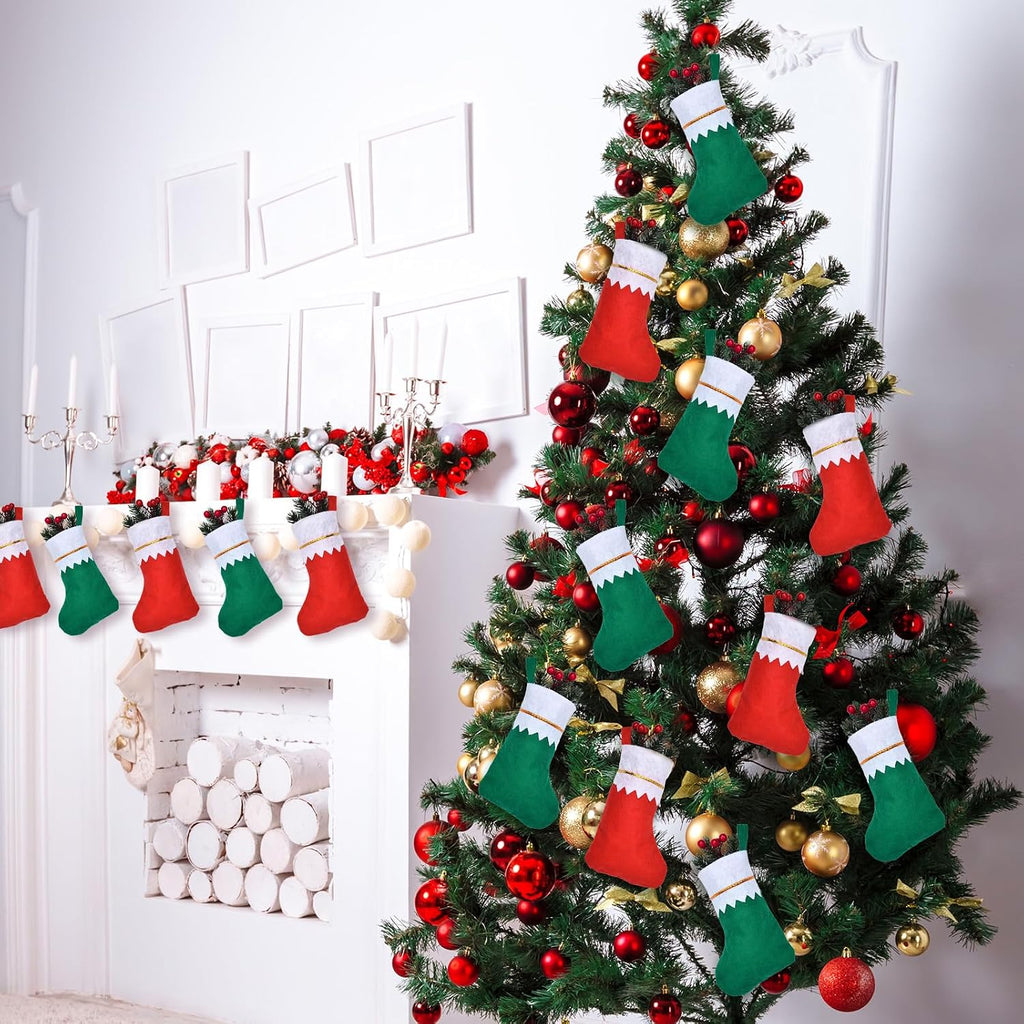 Red and Green Christmas Stockings Bulk, 4 x 7 Inch - Set of 72